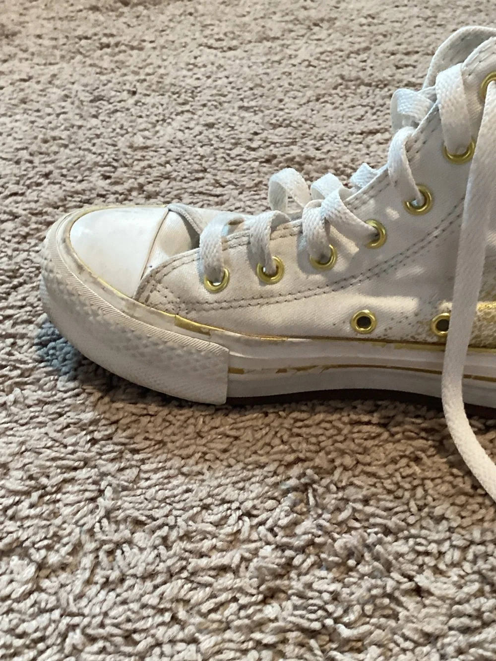 Converse Kids White High-Top Sneakers with Gold Star Details